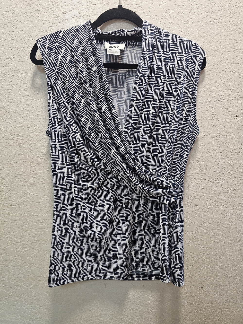 DKNY Navy and White Faux-Wrap Sleeveless Camisole